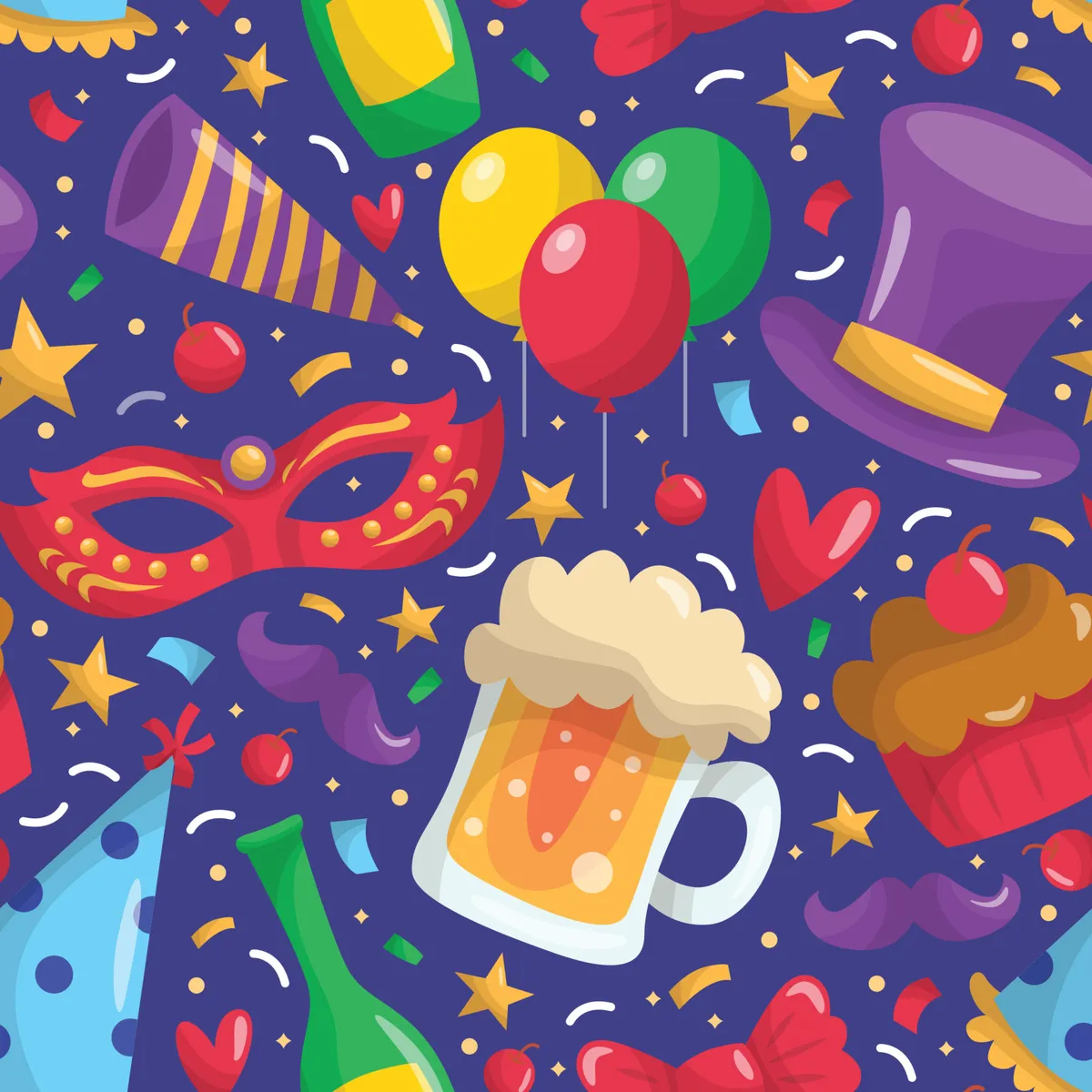 Happy New Year Cute Doodle Seamless Pattern Background