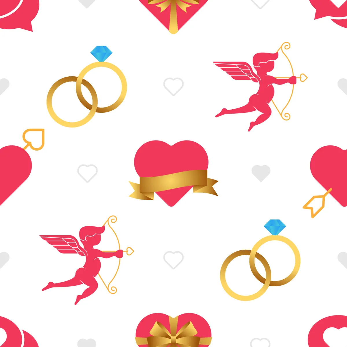 Seamless Pattern of Red and Pink Hearts Shapes