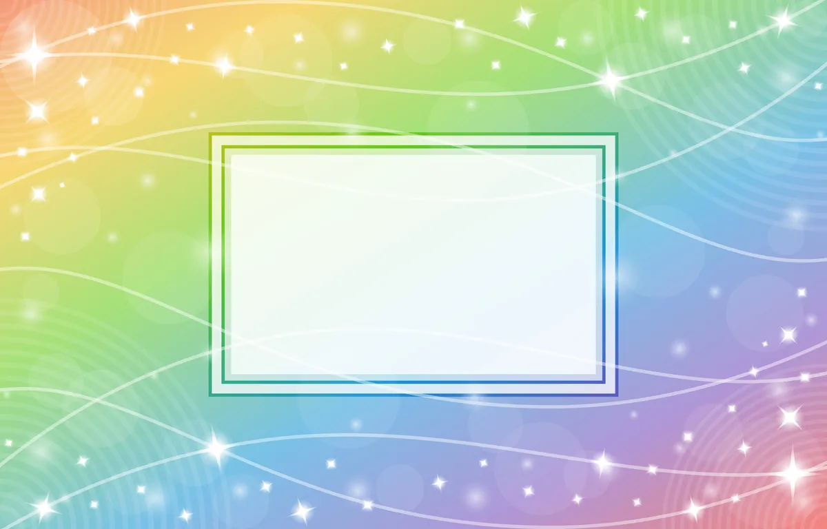 Gradient Rainbow Background with Frame and Wave Pattern Composition