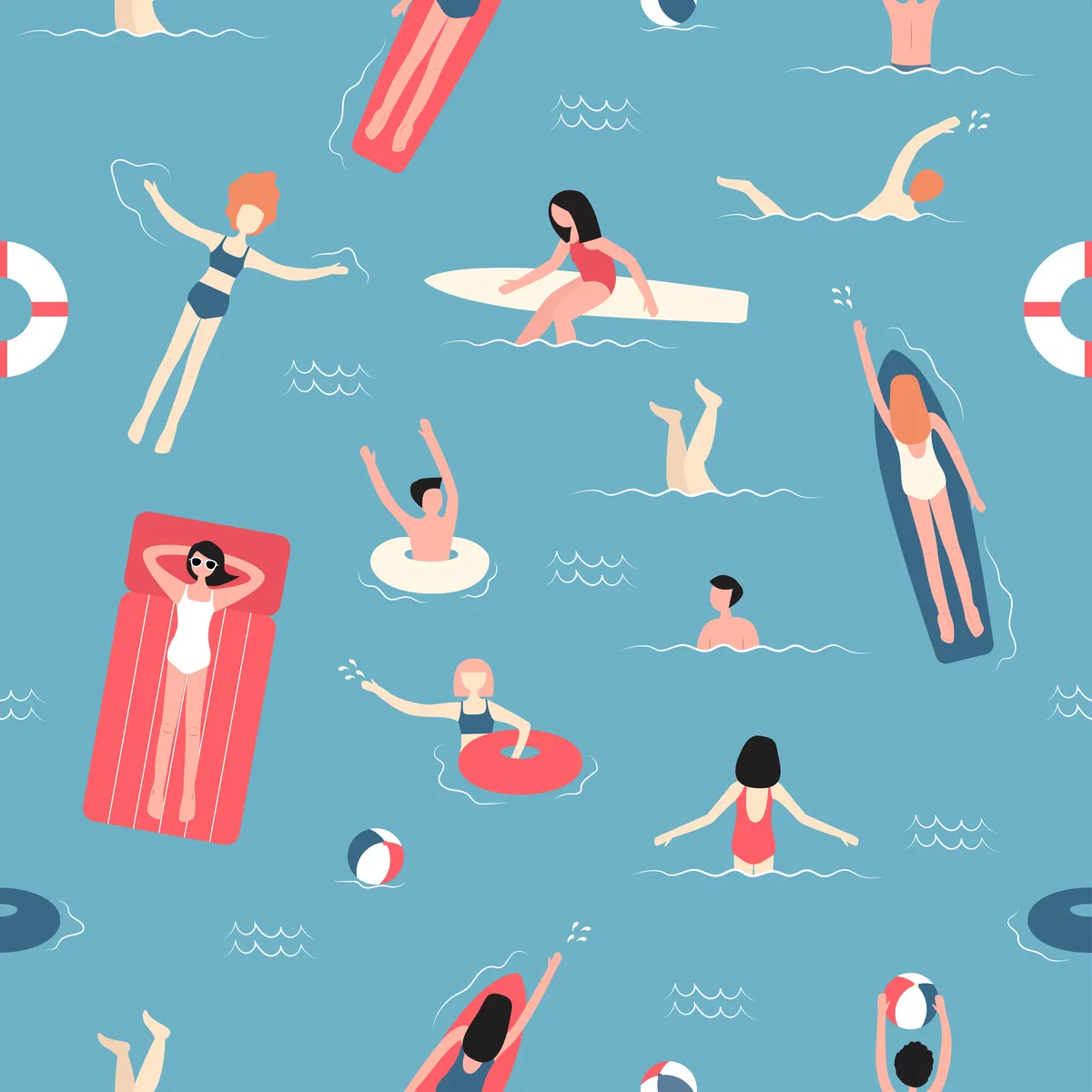 Swimming Together in The Beach Seamless Pattern