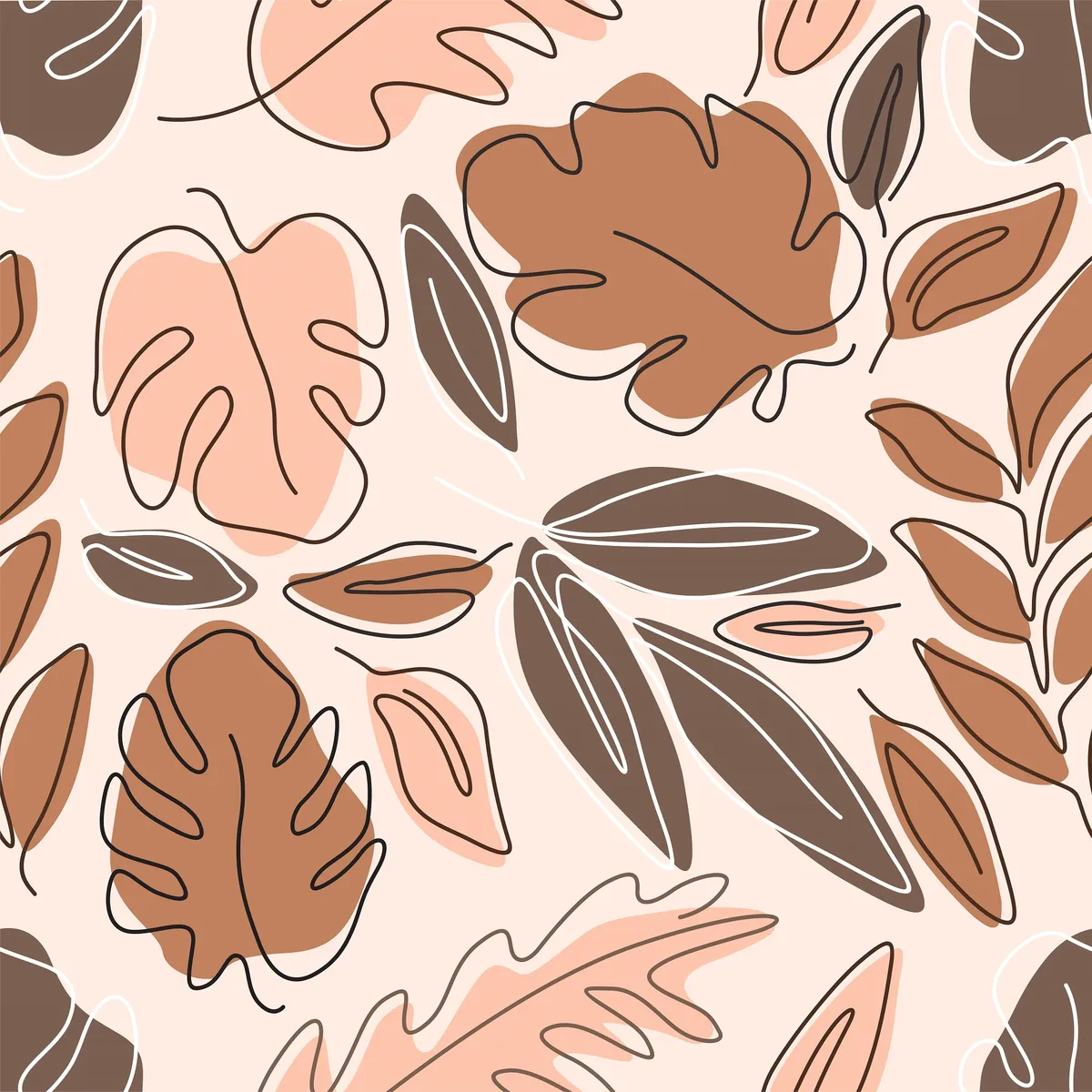 One Line Art Botanical Seamless Pattern