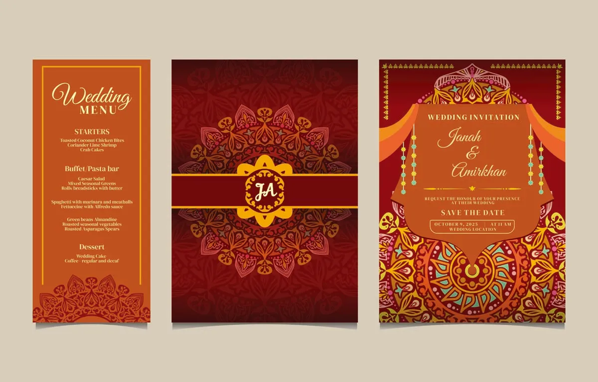 Indian Wedding Invitation Template with Full Color Mandala Pattern