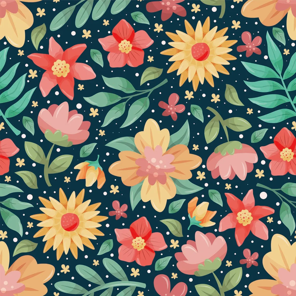 Floral And Blooming Flower Colorful Doodle Seamless Pattern