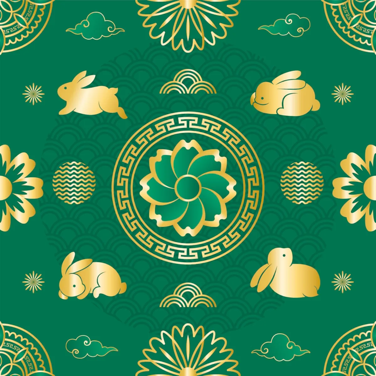 Chinese New Year Seamless Pattern Background Jade Green Theme