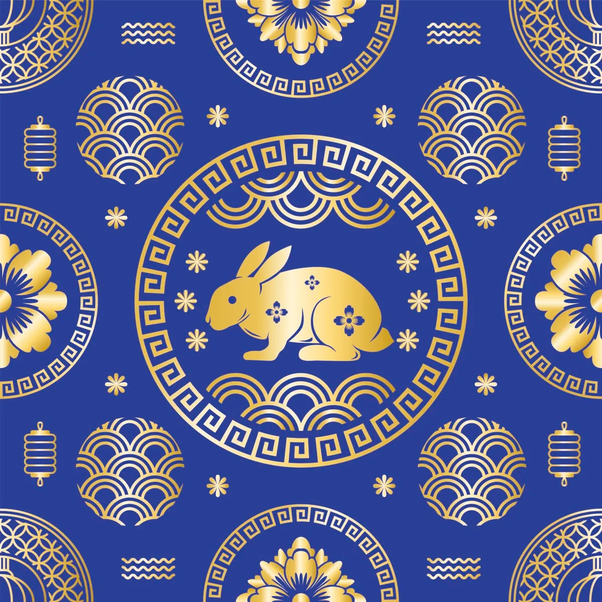 Chinese New Year Royal Blue Seamless Pattern Design