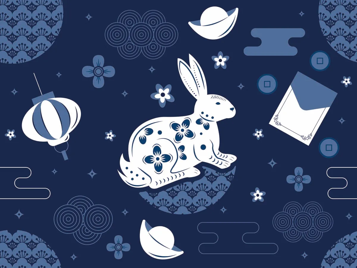 Royal Blue Seamless Pattern Rabbit Chinese New Year