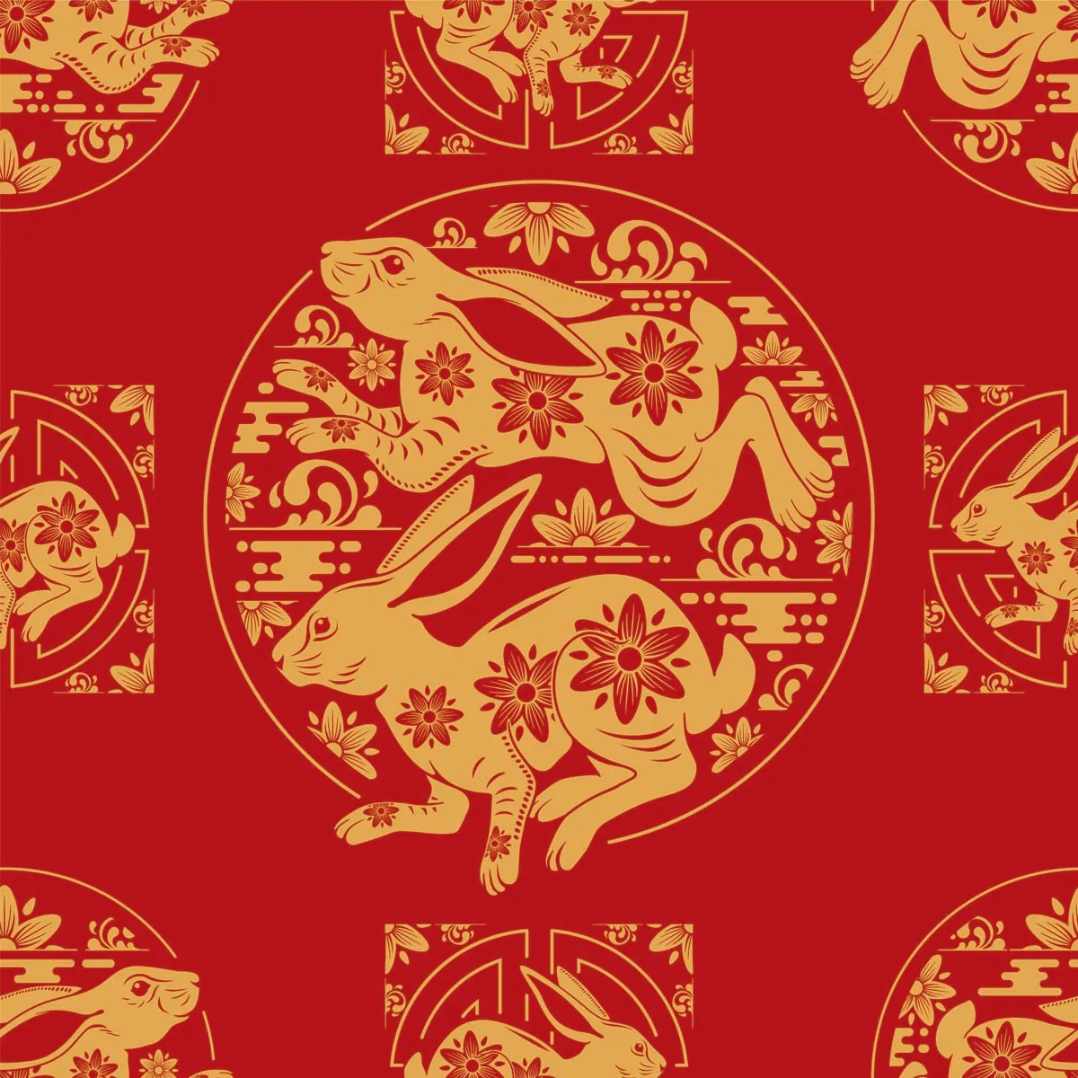 Seamless Pattern Chinese New Year Of The Rabbit 2023