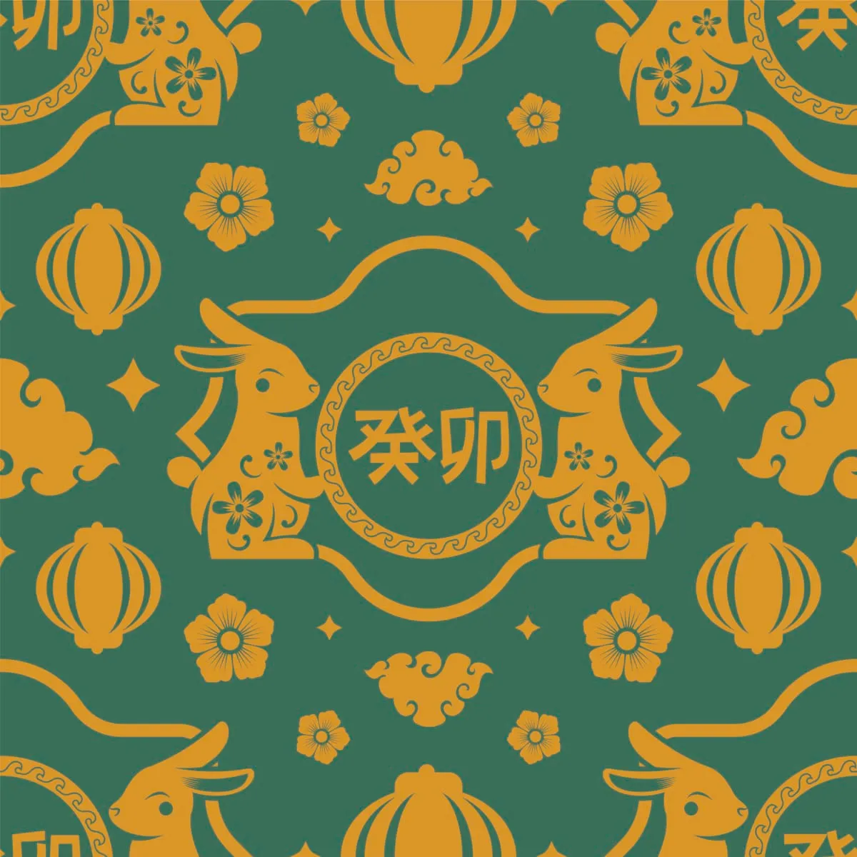 Green Chinese New Year of The Rabbit in Seamless Pattern