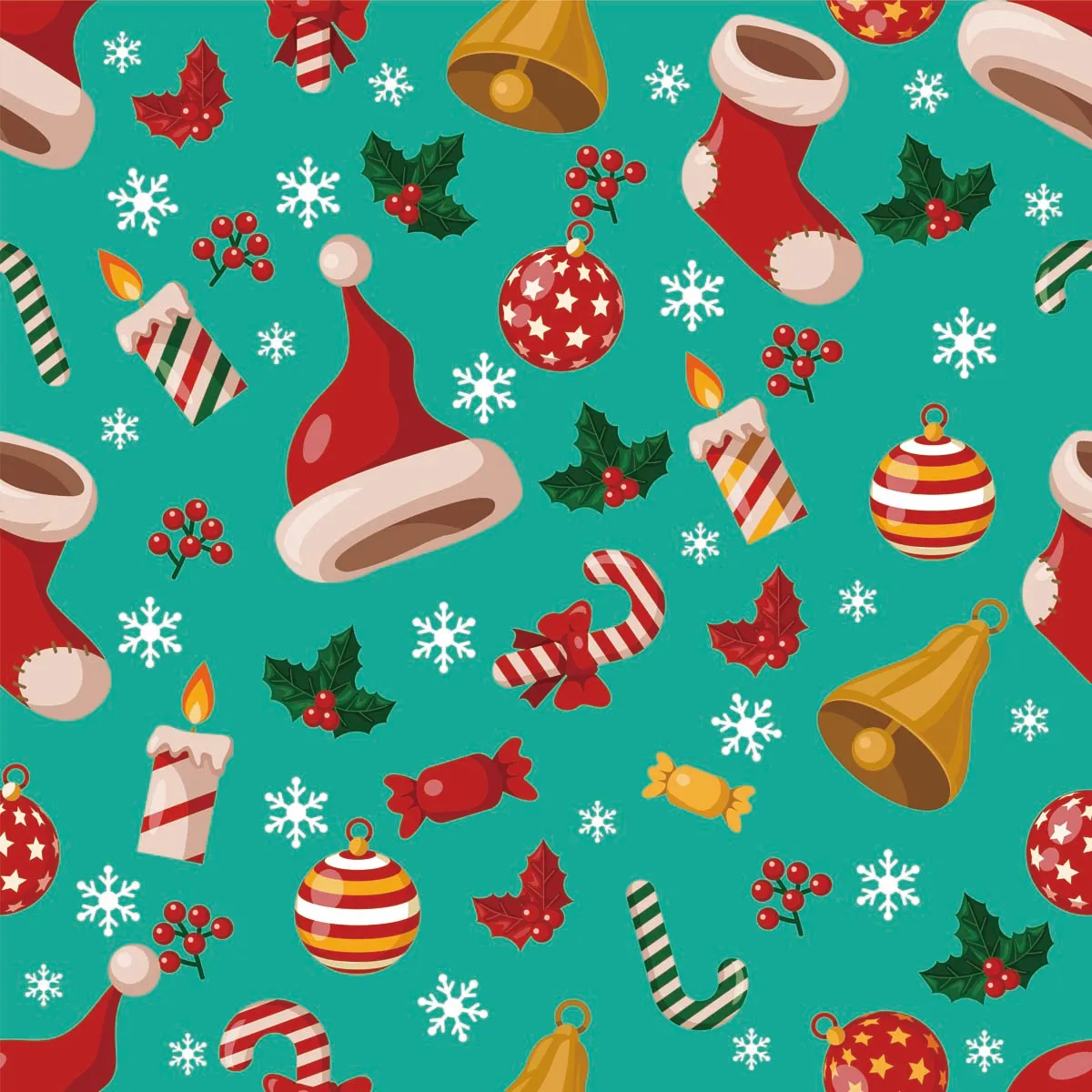 Seamless Pattern of Christmas Ornament with Green Color Background