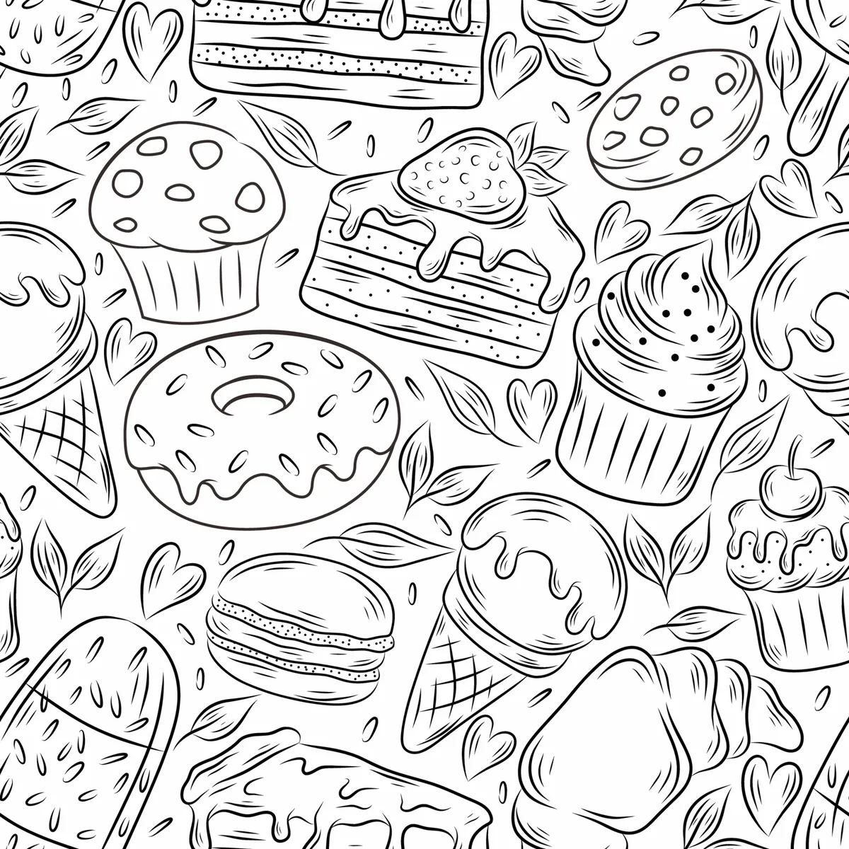 Dessert Food Hand Drawn Doodle Seamless Pattern Background