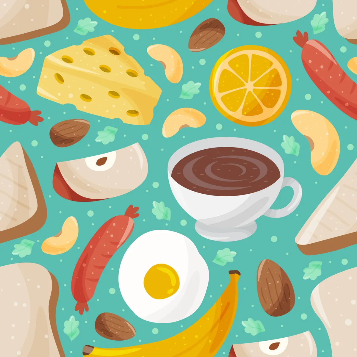 Breakfast Food Menu Hand Drawn Doodle Seamless Pattern Background