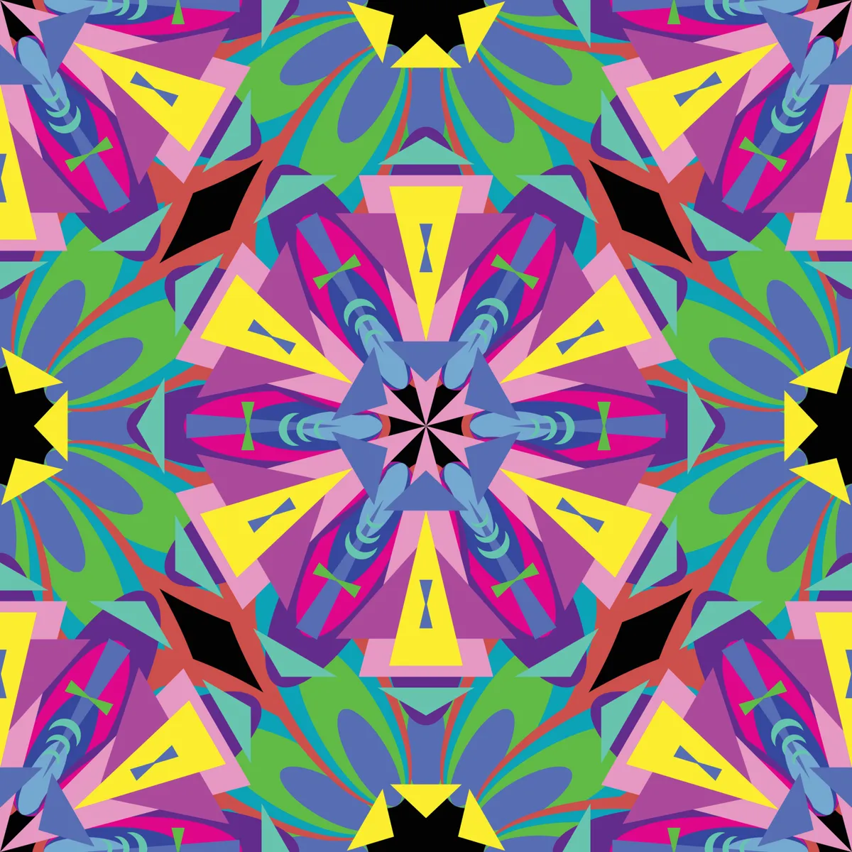 Fractal kaleidoscope Bright Neon Color Pattern Background