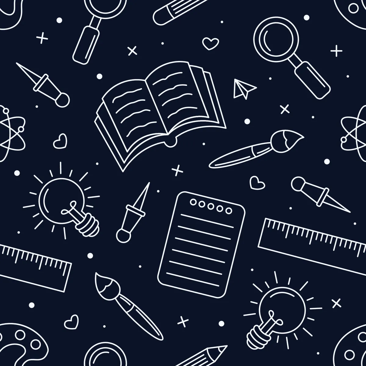 School Supplies Outline Seamless Pattern Background
