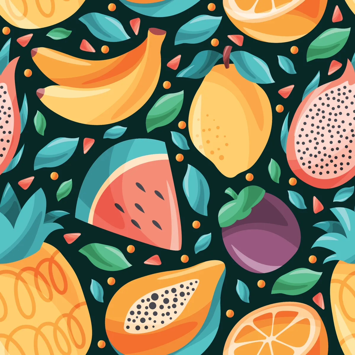 Colorful Summer Fruits Seamless Pattern Background