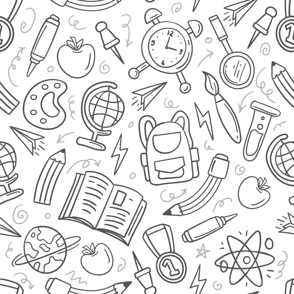 School Supplies in Doodle Style Seamless Pattern