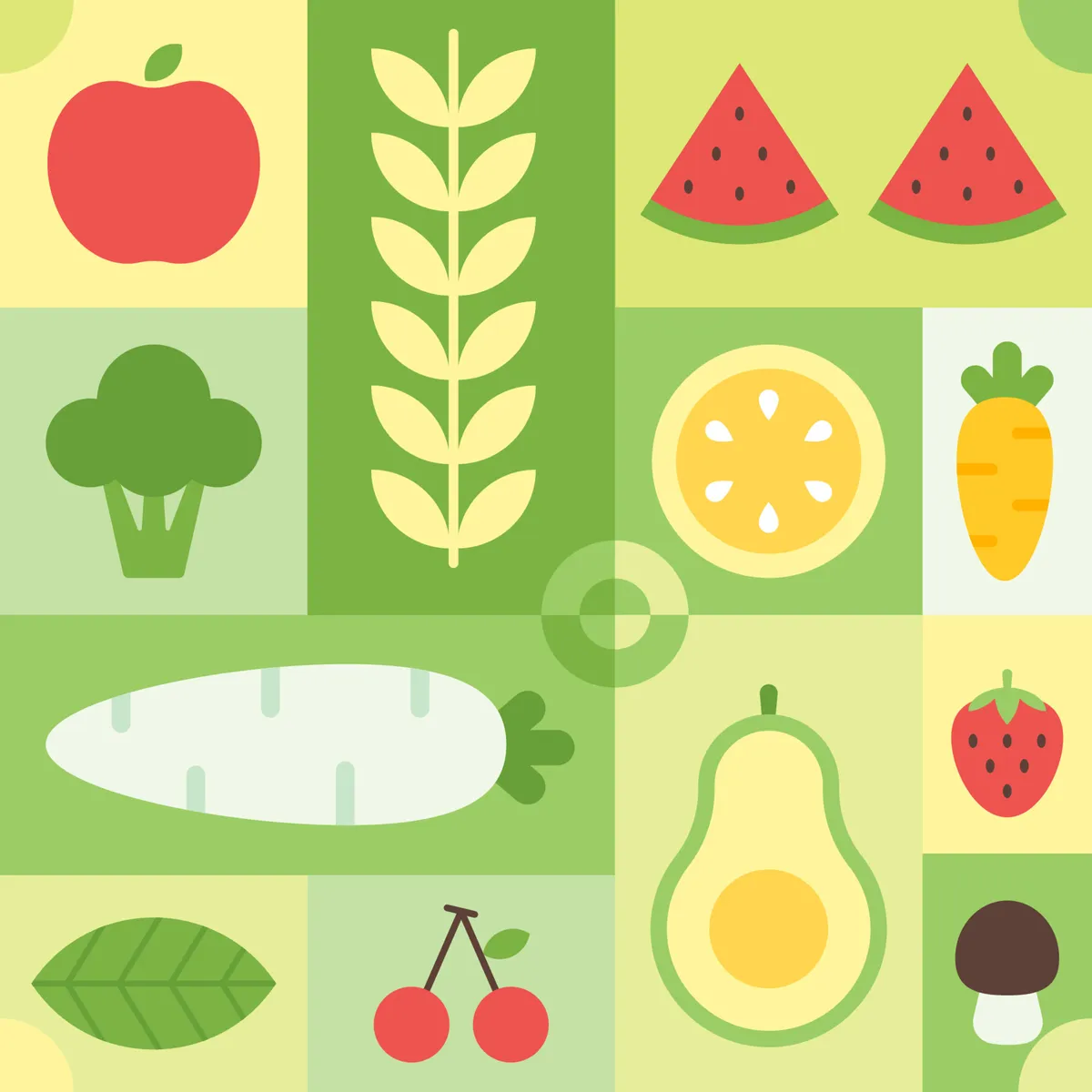 Colorful Geometric Vegetable and Fruit Seamless Pattern