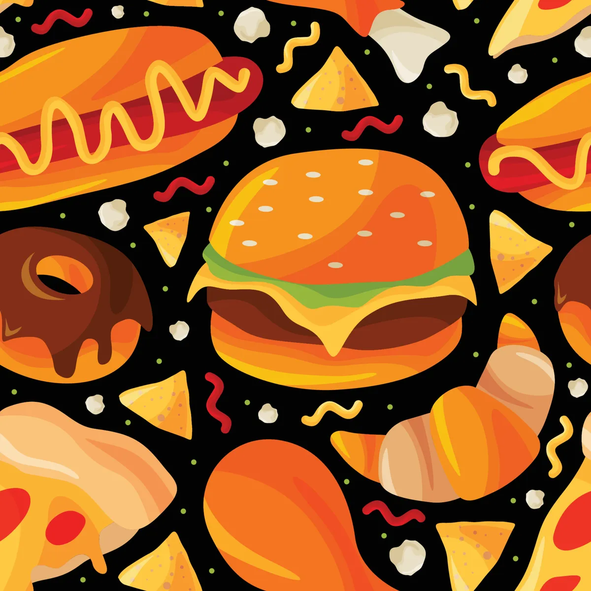 Junk Food Doodle Seamless Pattern Background