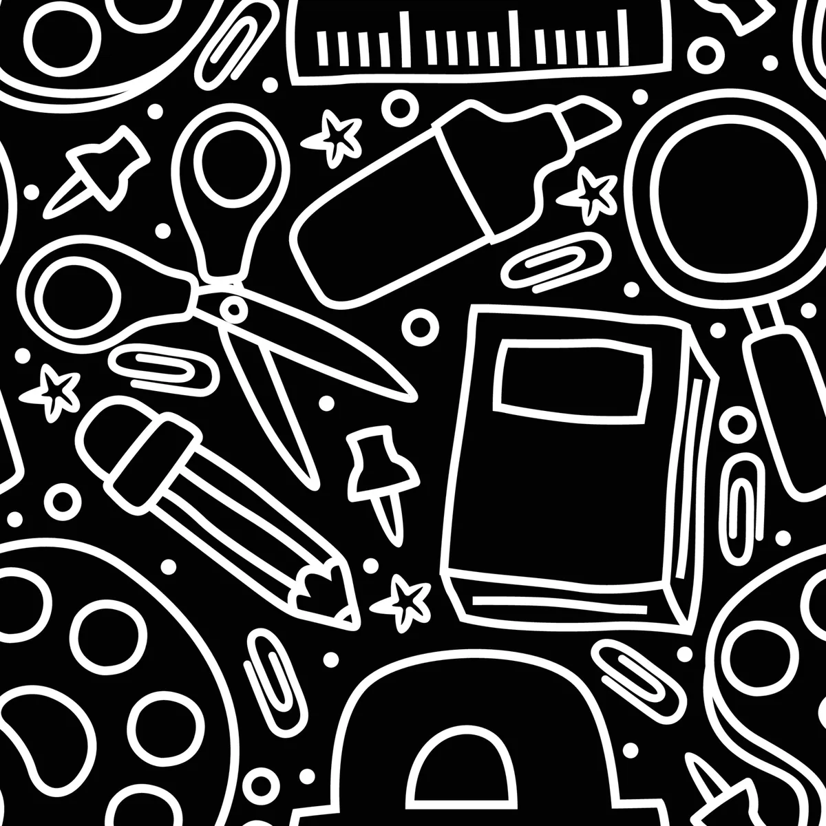 School Supplies Outline Doodle Style Seamless Pattern