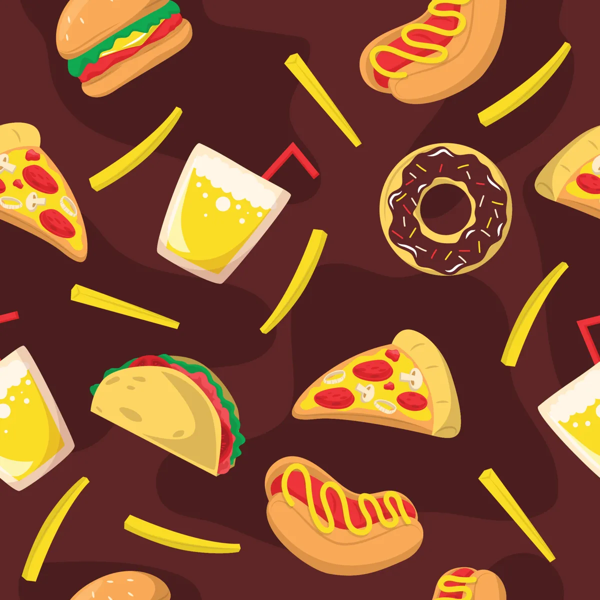 Hand Drawn Seamless Pattern Junk Food