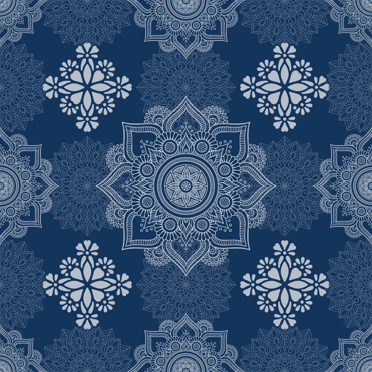 Dark Blue Background with White Mandala Pattern