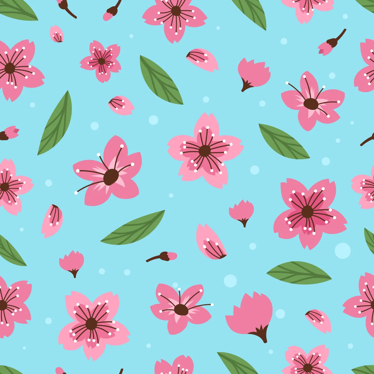 Cute Cherry Blossom Cartoon Seamless Pattern Background