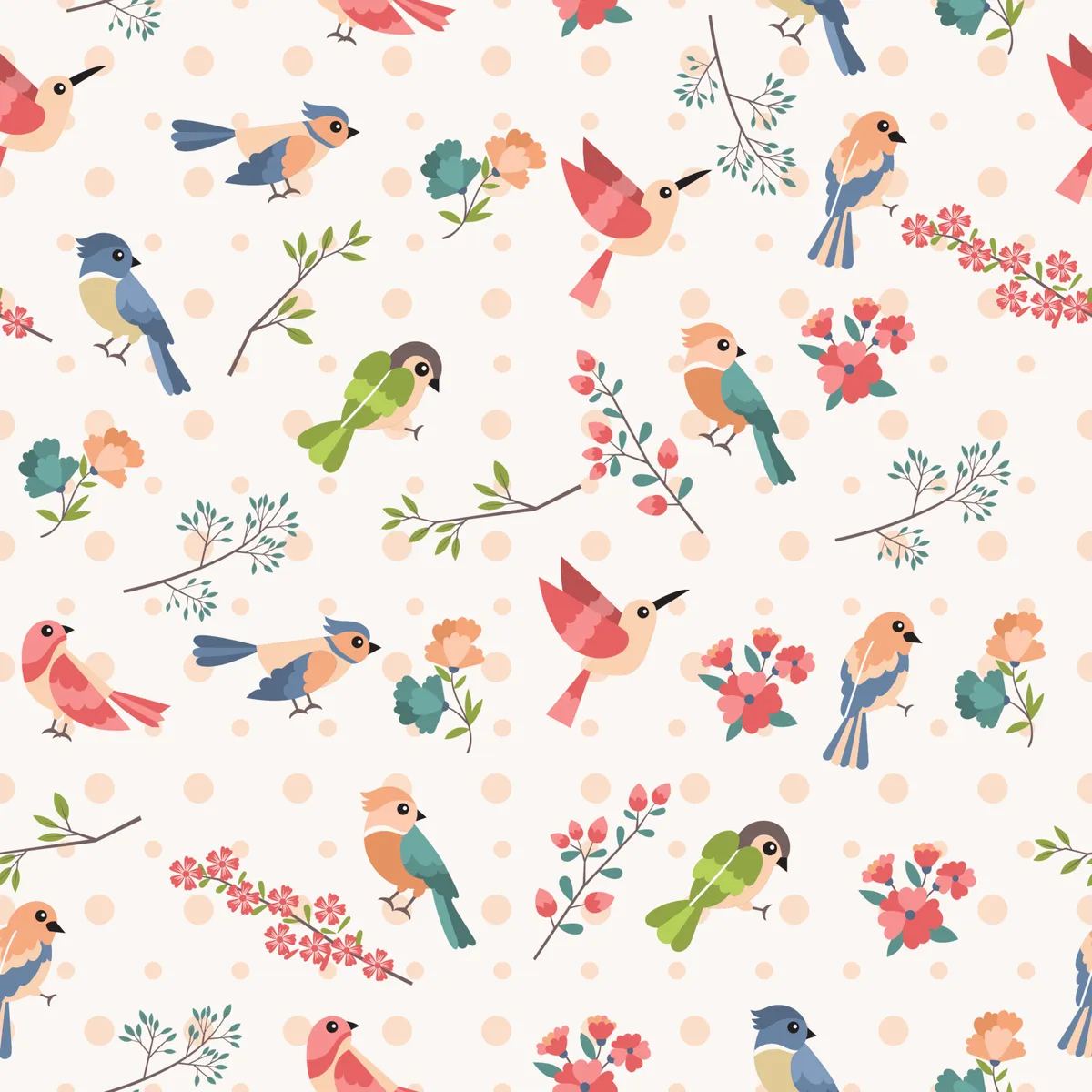 Seamless Spring Birds Pattern Background Concept