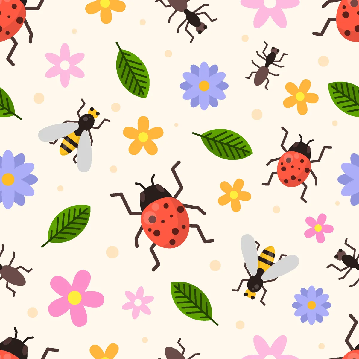 Seamless Pattern Bugs and Insects Background