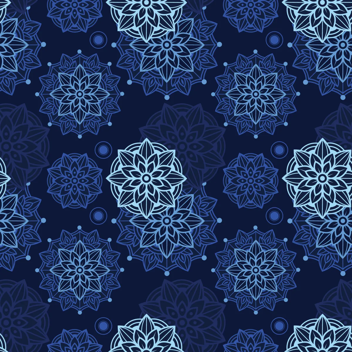 Blue Lotus Flower Mandala Seamless Pattern