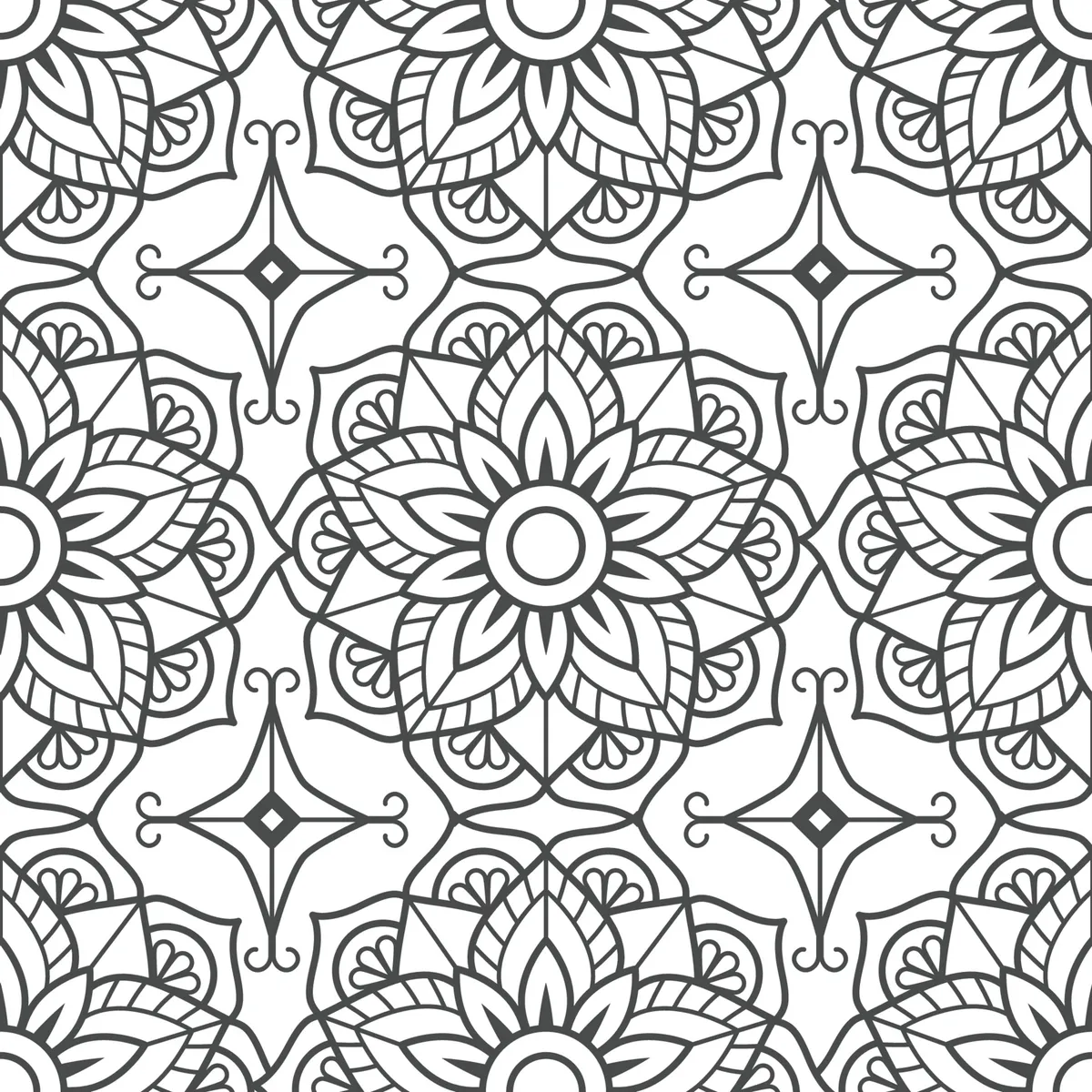 Black and White Mandala Seamless Pattern