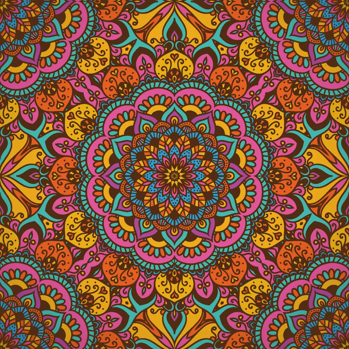 Colorful Mandala Seamless Pattern In Retro Style