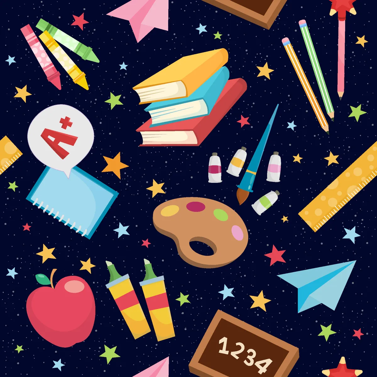 School Supplies Pattern Background