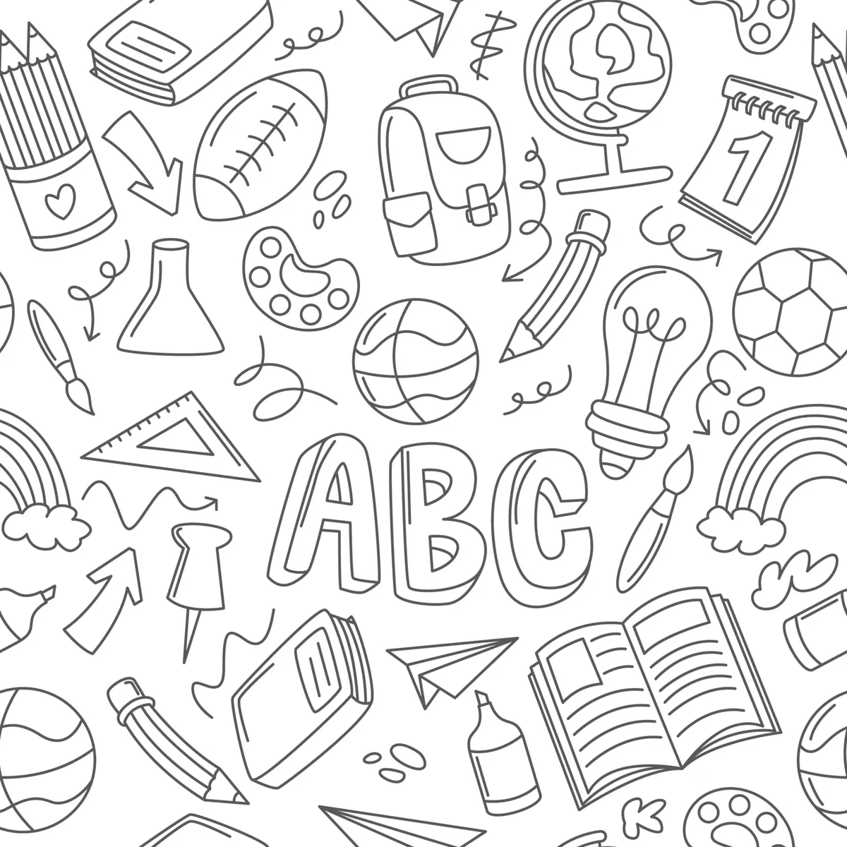 School Supplies Doodle Pattern