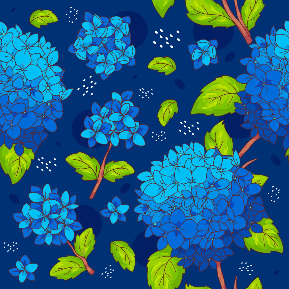 Blue Hydrangeas Flower Pattern