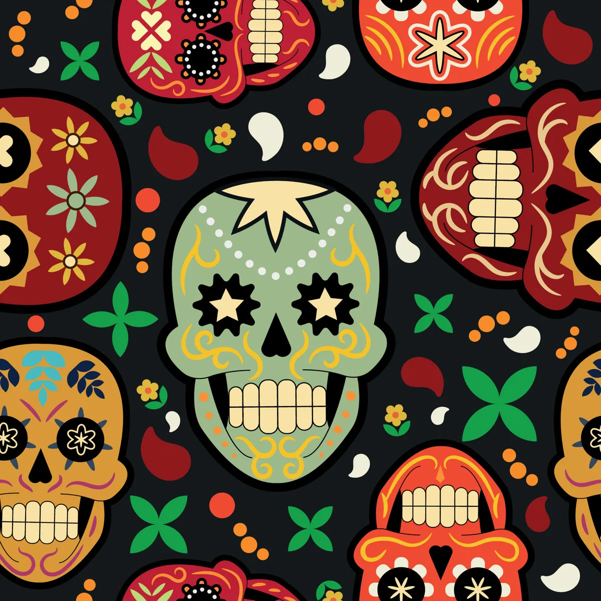 Calavera Skull Seamless Pattern