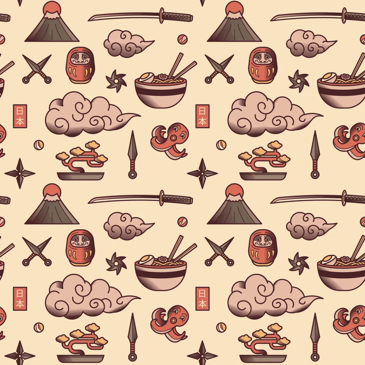 Seamless Pattern With Japanese Theme