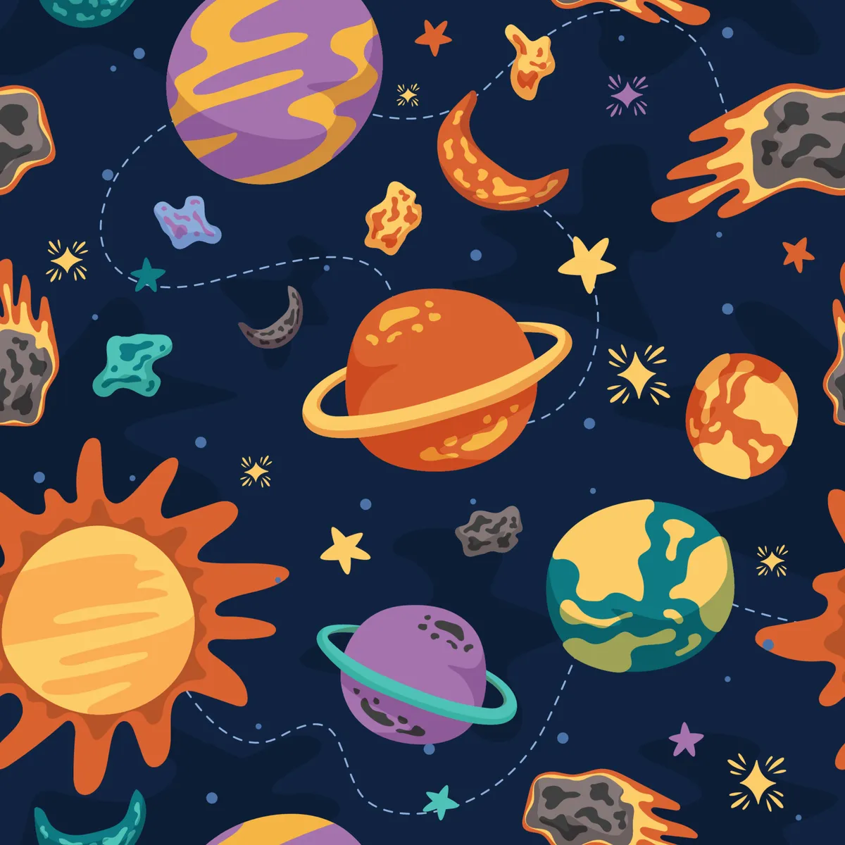 Celestial Bodies Seamless Pattern at Universe