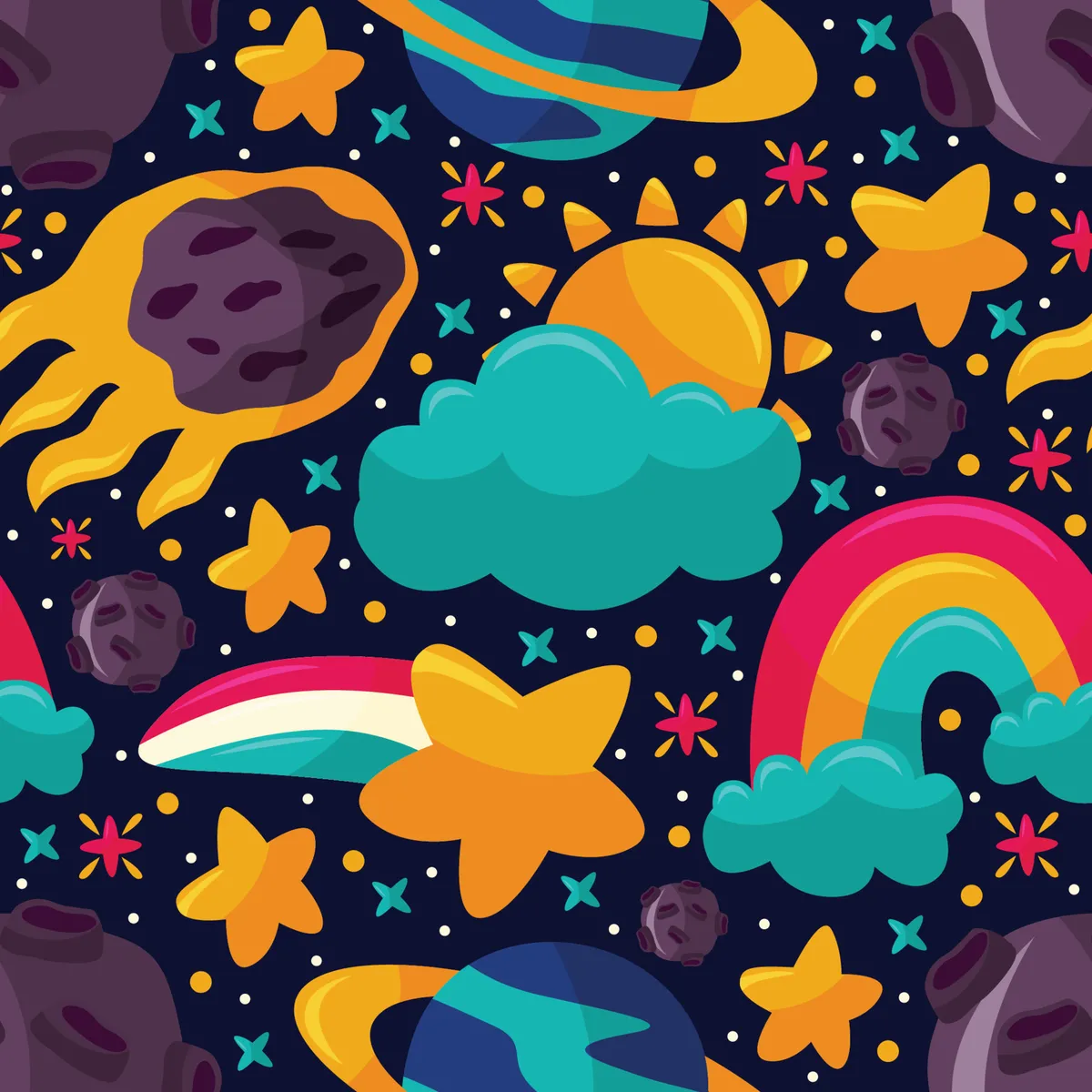 Celestial Bodies Seamless Pattern Vector Background