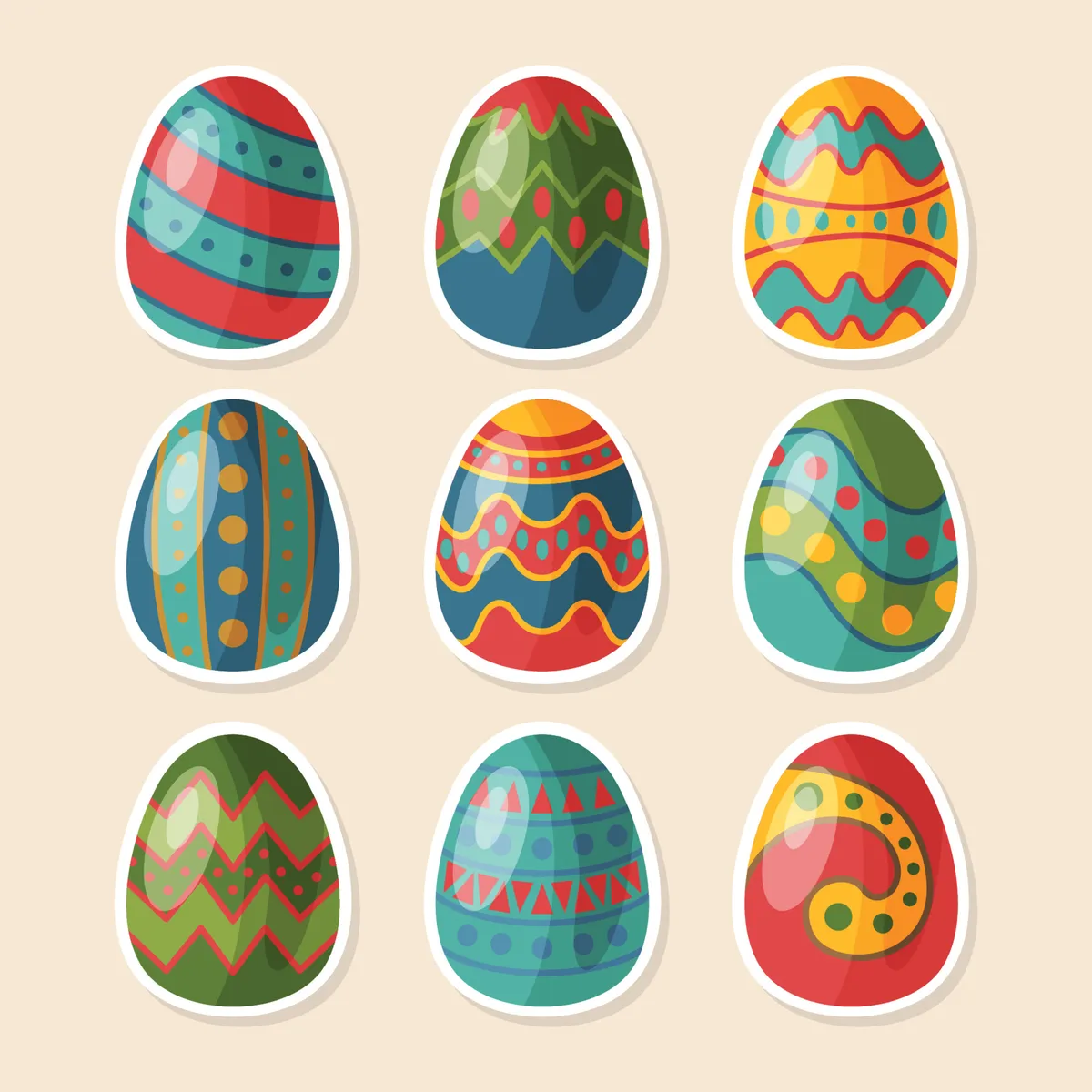 Easter Egg Doodle Pattern Stickers Collection