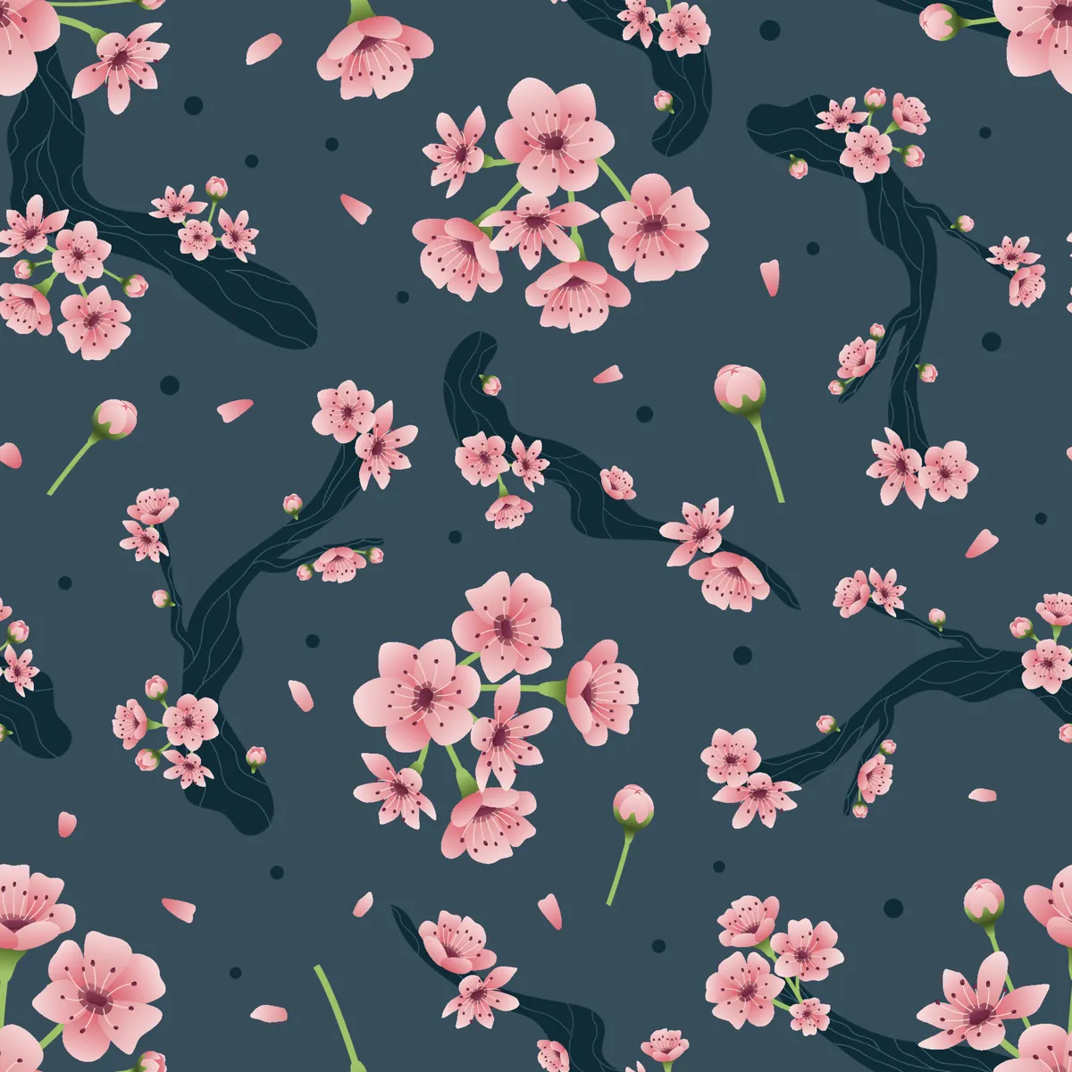Cherry Blossom Spring Floral Seamless Pattern