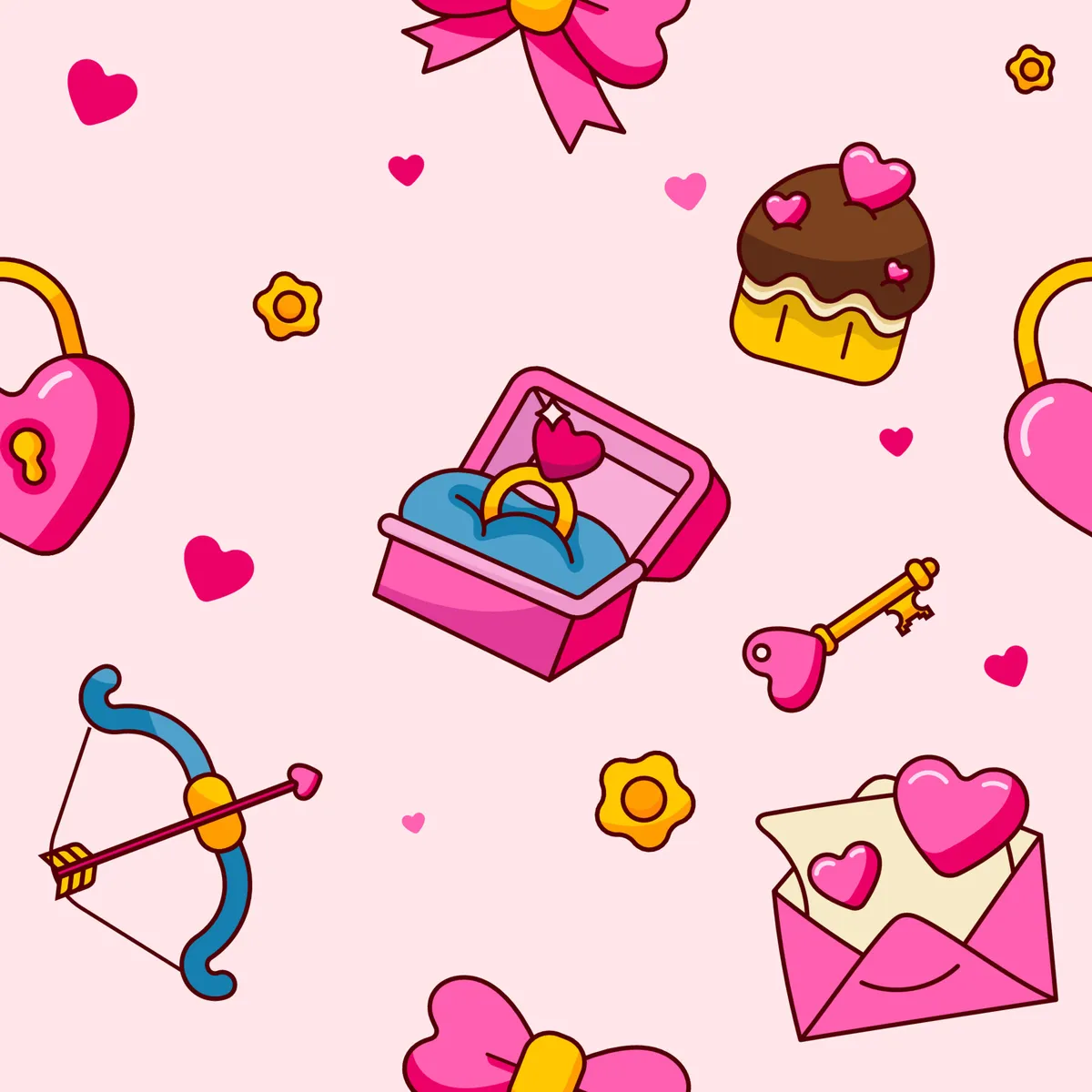 Cute Valentine's Day Elements Seamless Pattern