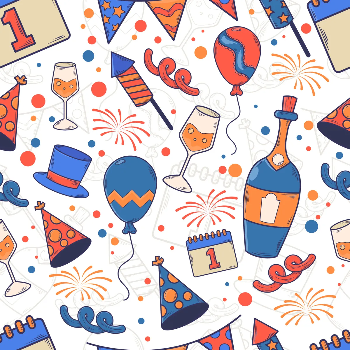 Hand Drawn New Year Seamless Pattern