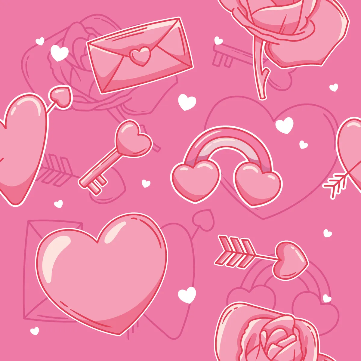 Seamless Pattern of Valentine's Day Objects