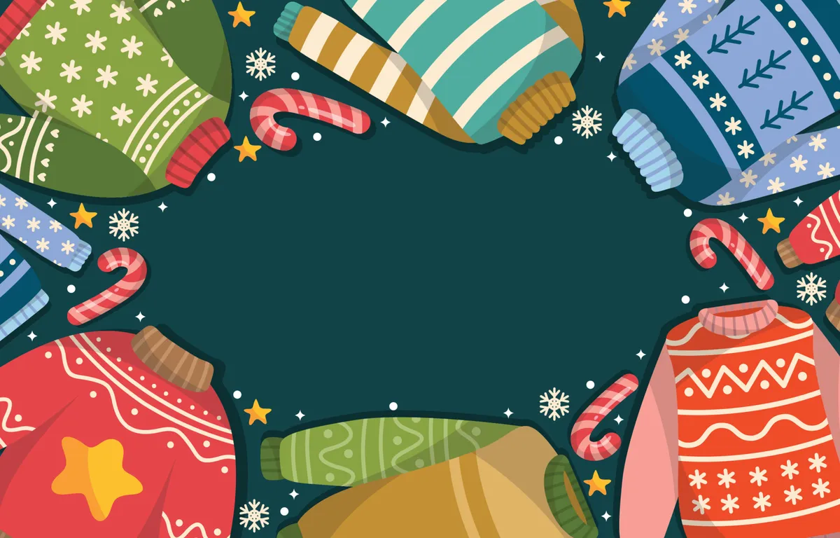 Ugly Sweater Christmas Pattern and Ornament Background