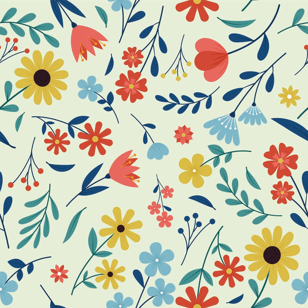 Floral and Leaves Plants Seamless Pattern Background