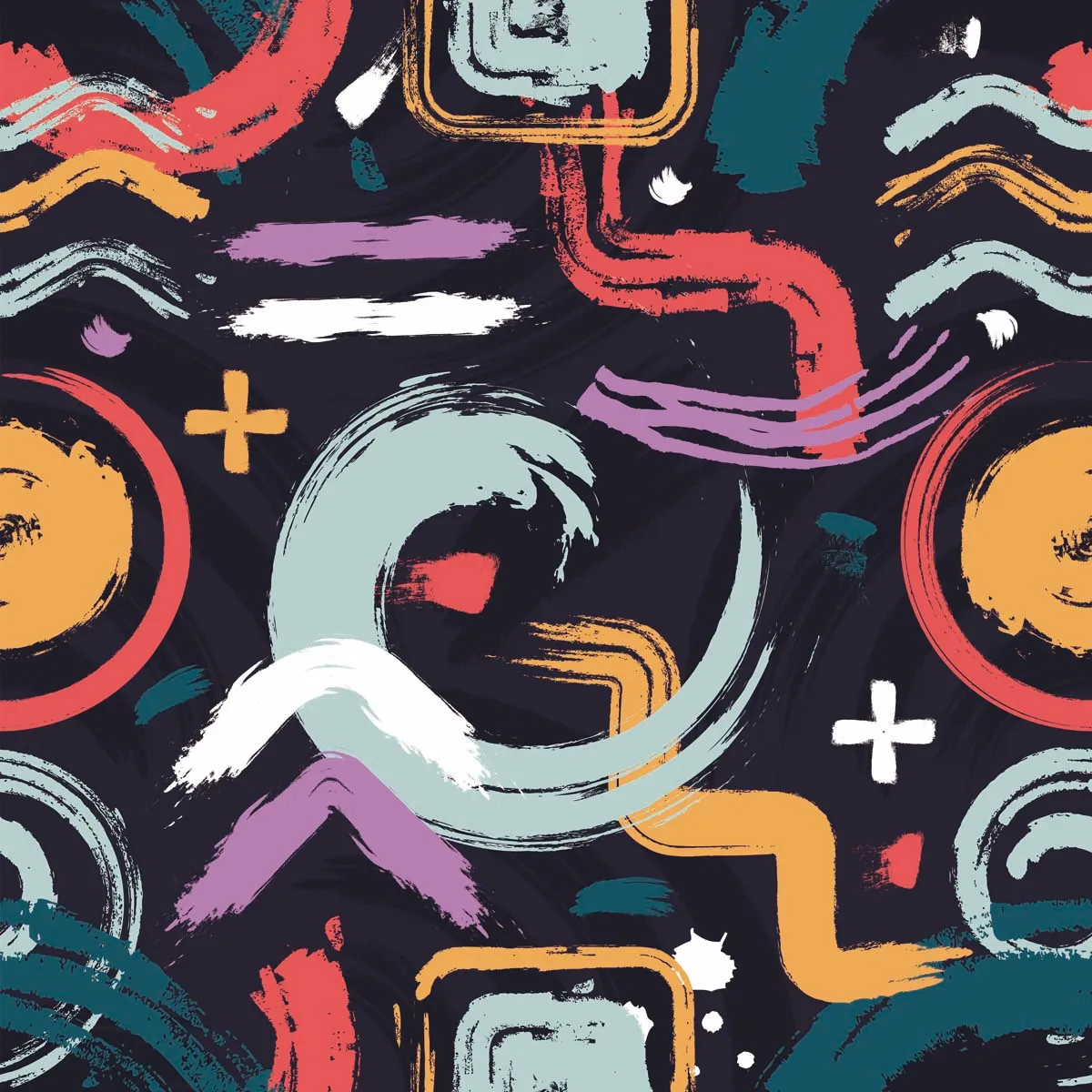 Abstract Hand Drawn Brush Strokes Seamless Pattern