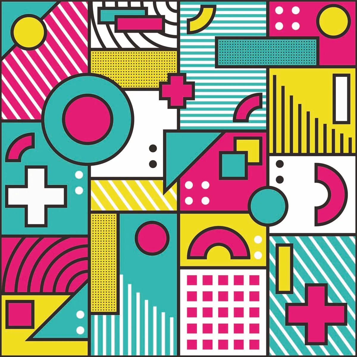 Abstract Trendy Pattern With Multicolored Geometric Shapes