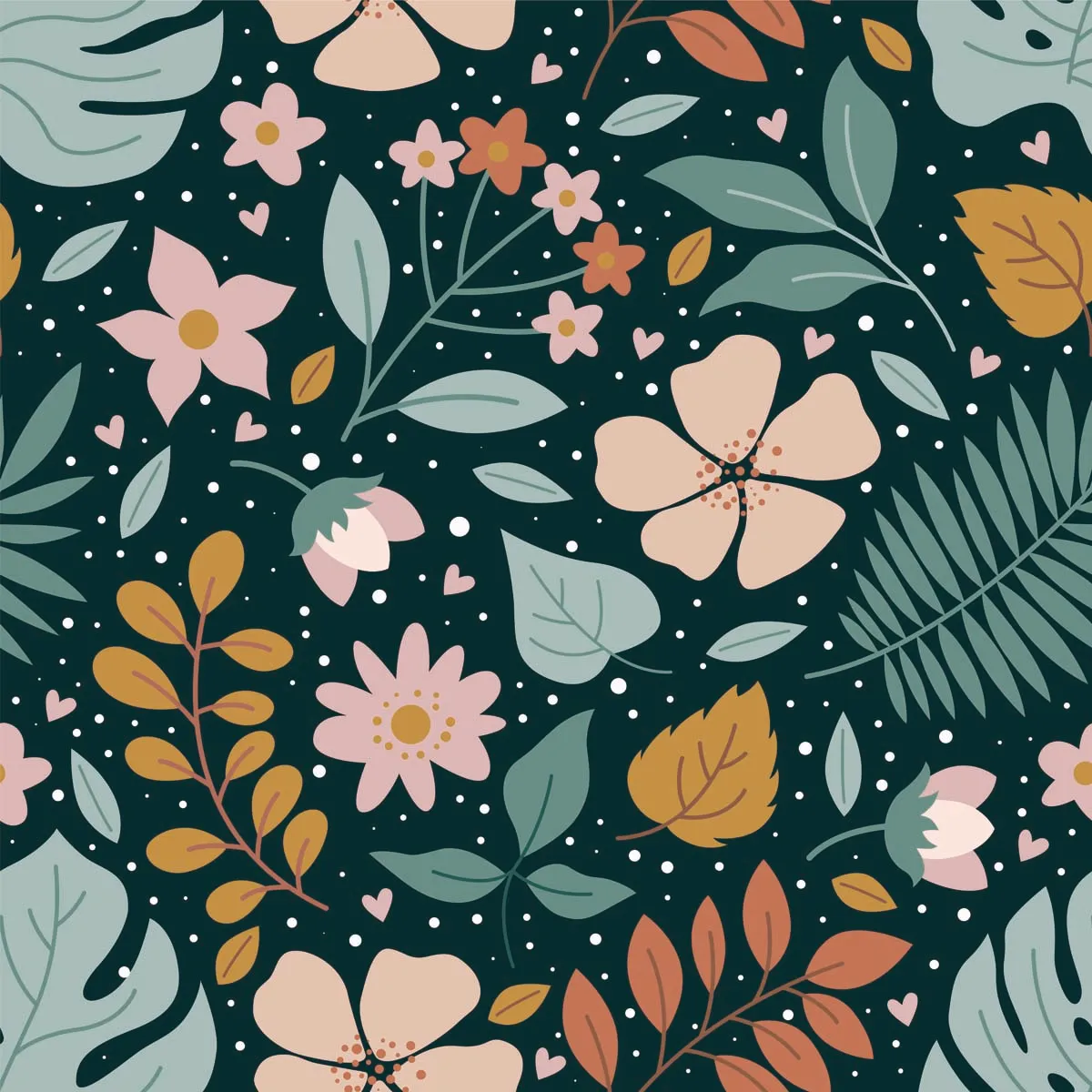 Flat Colorful Floral Seamless Pattern Background