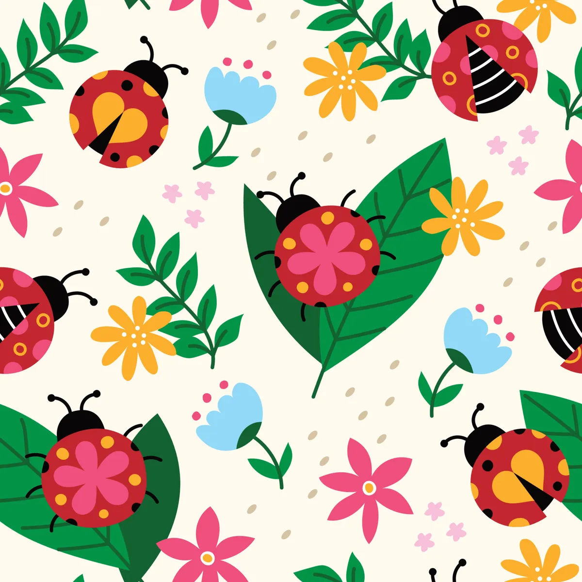 Colorful Ladybug Seamless Pattern