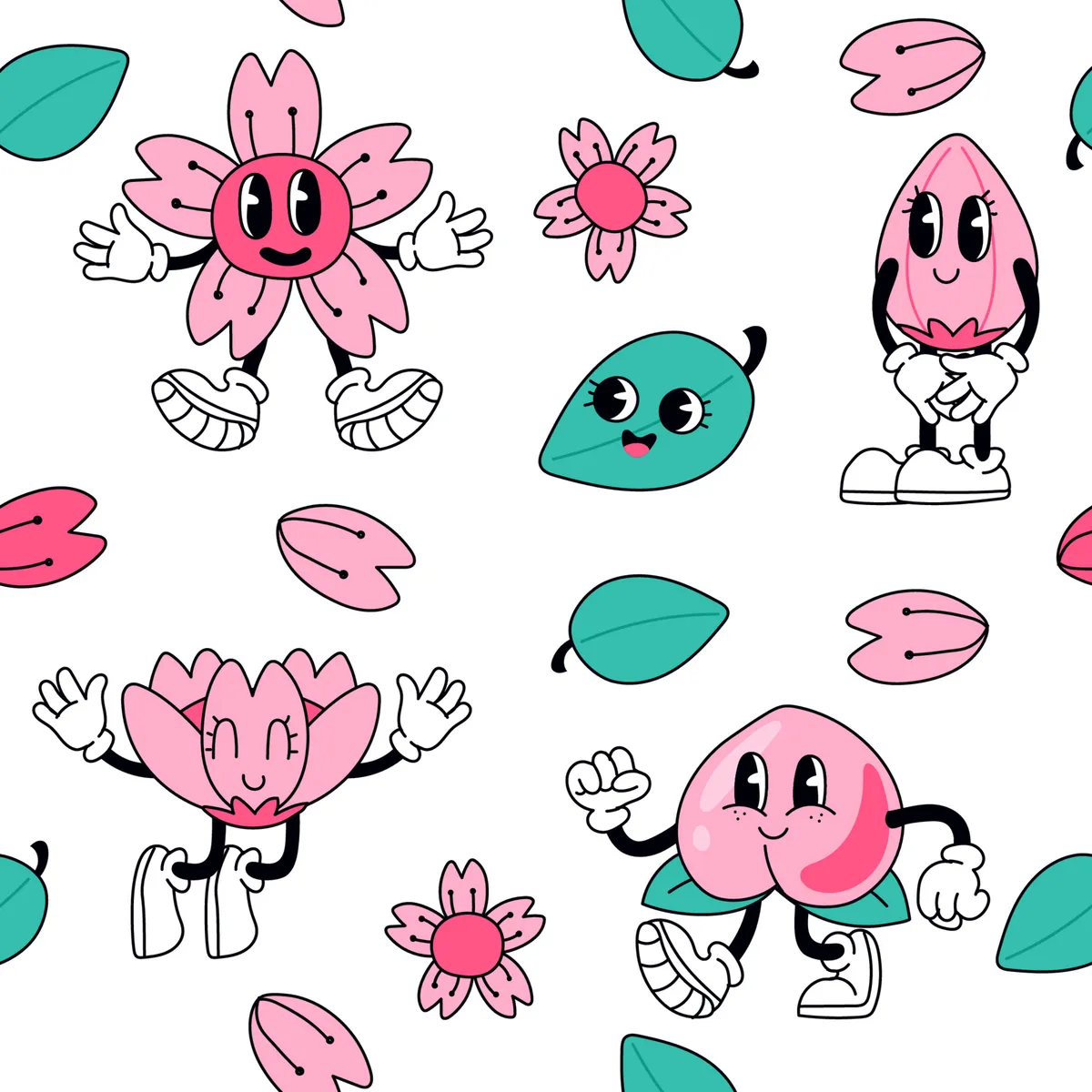 Cartoon Cherry Blossom Pattern