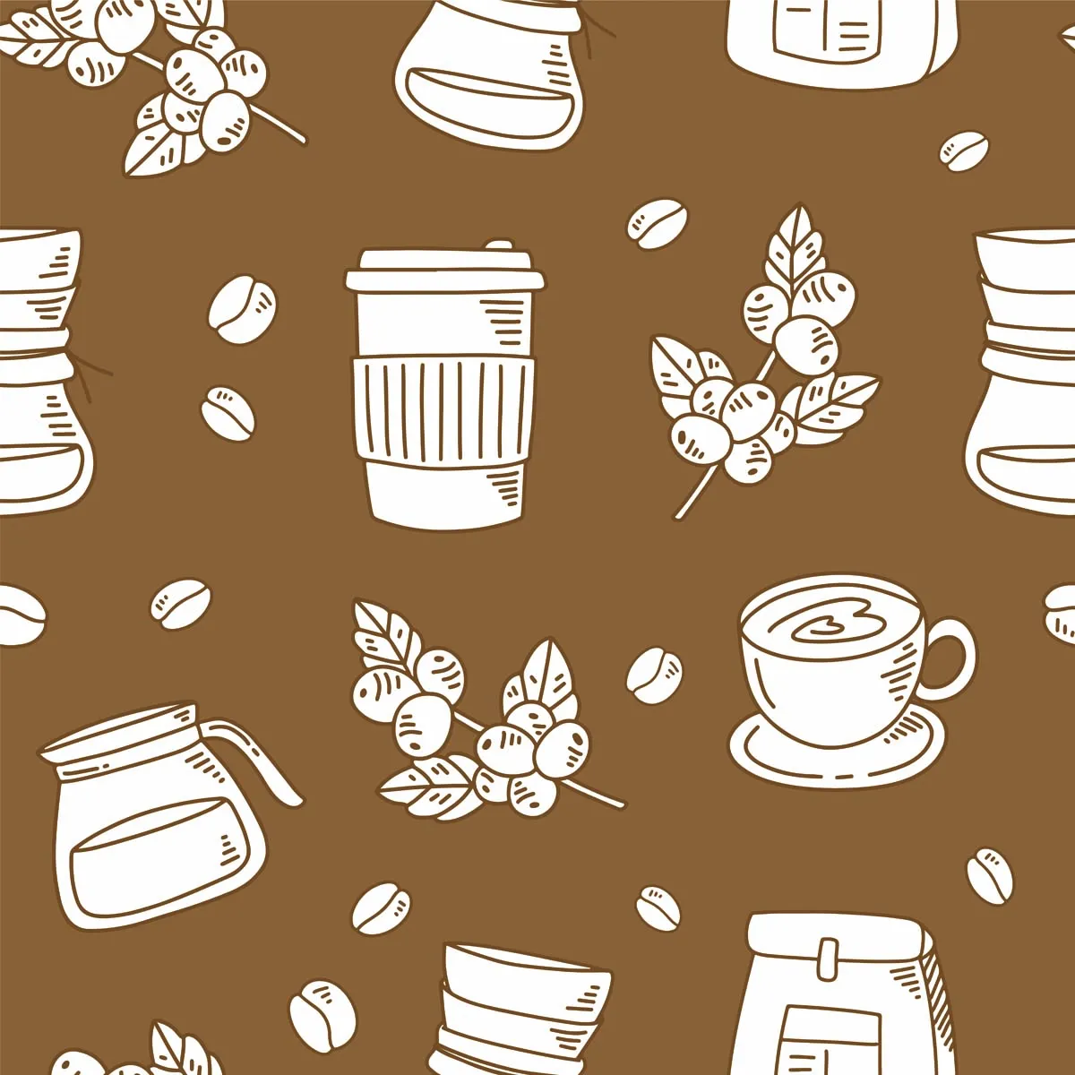 Coffee Hand Drawn Seamless Pattern